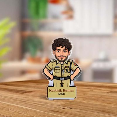 Personalized Police Officer Caricature Desk Stand with Shaking Head for Home Office & Car Dashboard Birthday Gift for Police Officer, Friends, Brother, Husband Solar Powered Moving Head